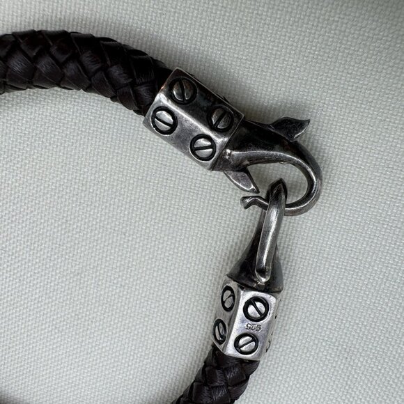 Vintage Sterling Silver 925 Braided Leather Bracelet Brown Southwestern Rare - Picture 6 of 9